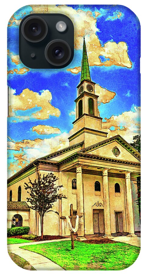 First Presbyterian Church iPhone Case featuring the digital art The First Presbyterian Church in Gainesville, Florida - digital painting with vintage look by Nicko Prints