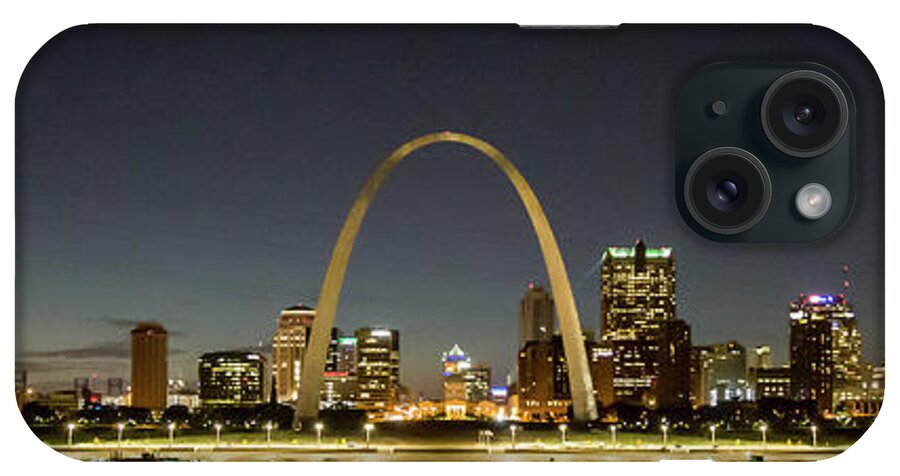 Reid Callaway St Louis iPhone Case featuring the photograph The Gateway Arch Panorama St Louis Missouri Night Photography Cityscape Art by Reid Callaway