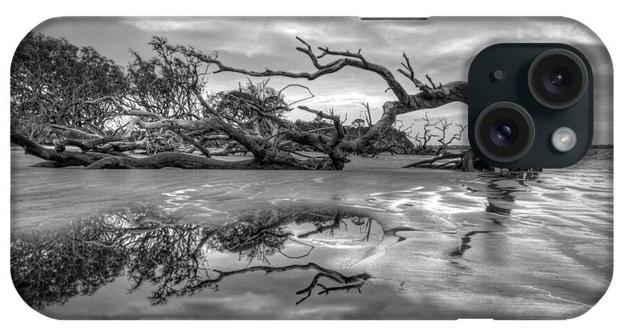 Clouds iPhone Case featuring the photograph The Giant has Fallen Jekyll Island Sunrise Black and White by Debra and Dave Vanderlaan