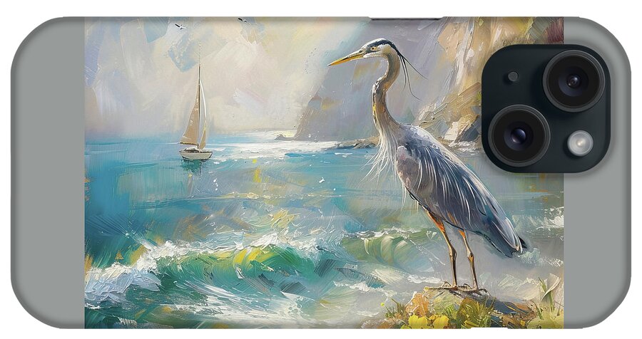 Blue Heron iPhone Case featuring the painting The Great Blue Heron by Tina LeCour