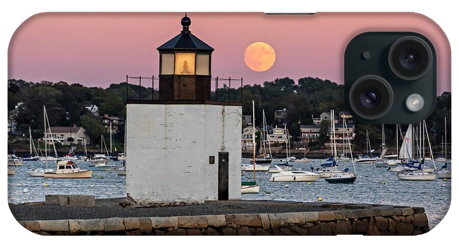 Salem iPhone Case featuring the photograph The Harvest Moon Rising on Derby Light Salem MA by Toby McGuire