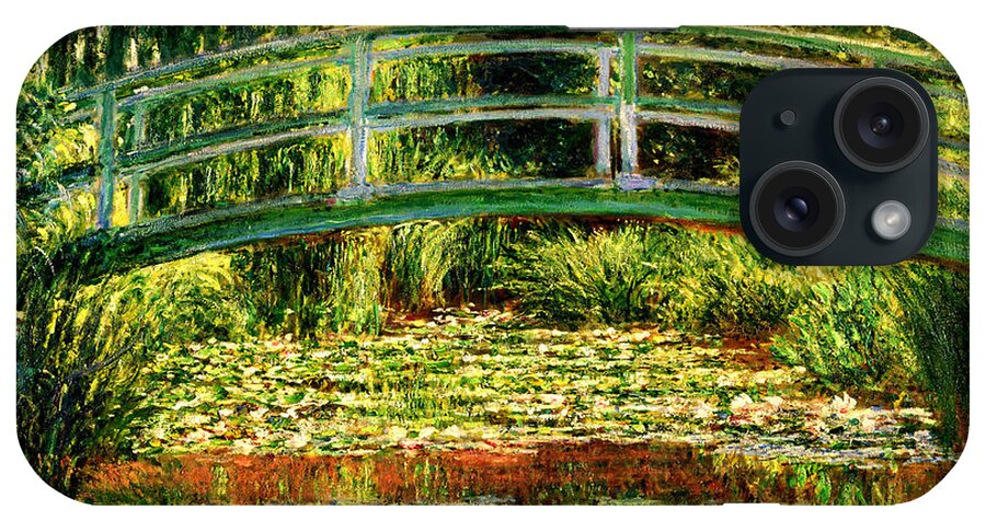 Japanese Footbridge And The Water Lily Pool iPhone Case featuring the digital art The Japanese Footbridge and the Water Lily Pool, Giverny - by Claude Monet - digital enhancement by Nicko Prints