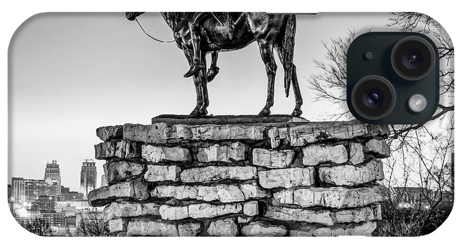 The Scout iPhone Case featuring the photograph The Kansas City Scout Surveying the Landscape - Monochrome 1x1 by Gregory Ballos