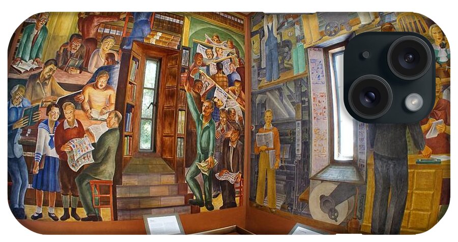 Coit Tower Murals iPhone Case featuring the photograph The Library and News-Gathering by Tony Lee