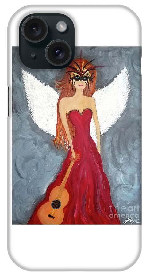 Mask iPhone Case featuring the painting The Nightingale by Artist Linda Marie