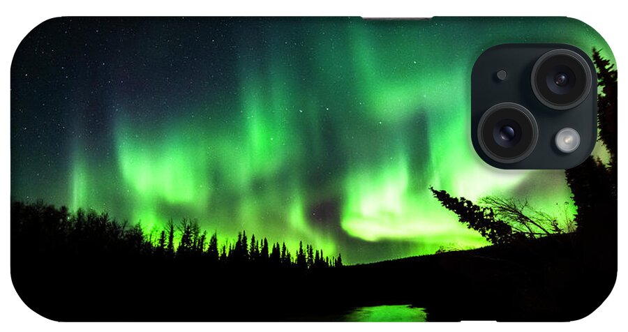 Green iPhone Case featuring the photograph The Northern Lights over the Chena River by David Morefield