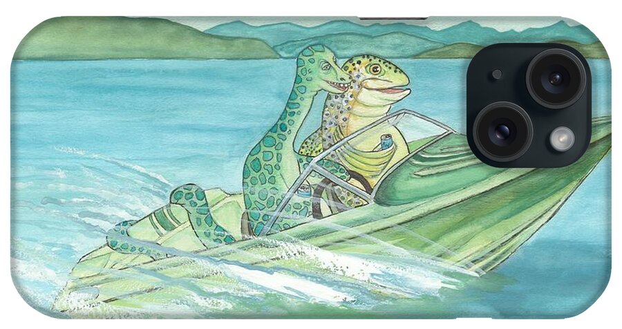 Pend Oreille Paddler iPhone Case featuring the painting The Paddler and a Brook Trout go for Cruise by Whitney Palmer