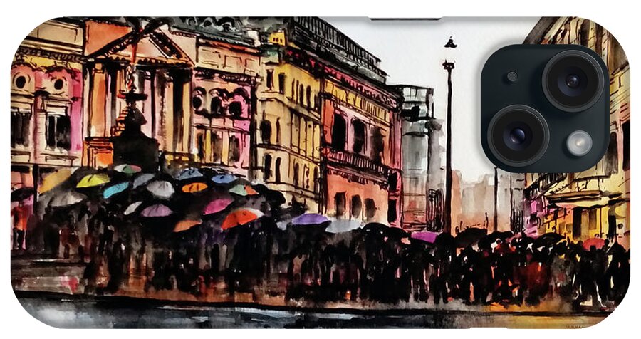  iPhone Case featuring the painting The Protest Under Raining in Piccadilly Circus London UK by Francisco Gutierrez