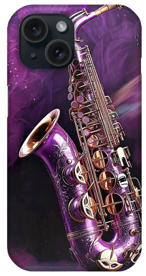 Saxophone iPhone Case featuring the digital art The Purple Saxophone by Elisabeth Lucas