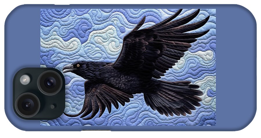 Ravens iPhone Case featuring the digital art The Raven - Quilted by Peggy Collins