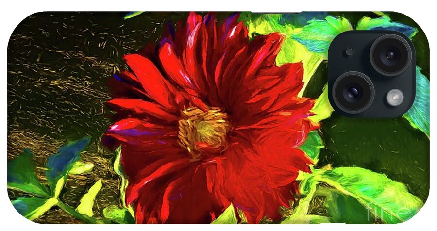Flower iPhone Case featuring the photograph The Red Dahlia in Sunrise Light by Diana Mary Sharpton