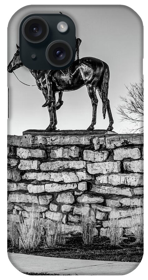 The Scout iPhone Case featuring the photograph The Scout in Monochrome - Kansas City's Penn Valley Park by Gregory Ballos