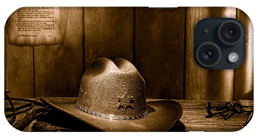 Antique iPhone Case featuring the photograph The Sheriff Office - Sepia by Olivier Le Queinec