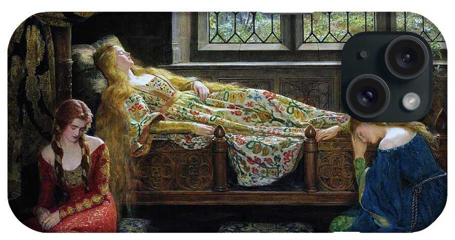 The Sleeping Beauty iPhone Case featuring the painting The Sleeping Beauty by John Collier by Rolando Burbon