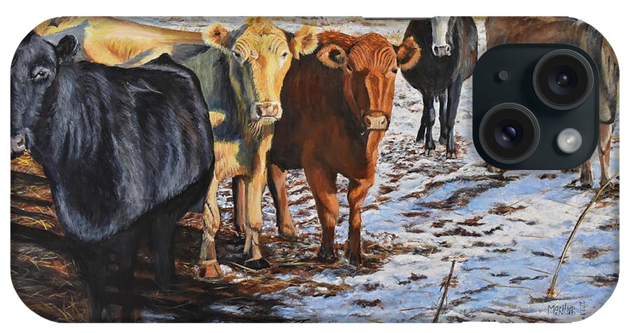 Cows iPhone Case featuring the painting The Stare Down by Marilyn McNish