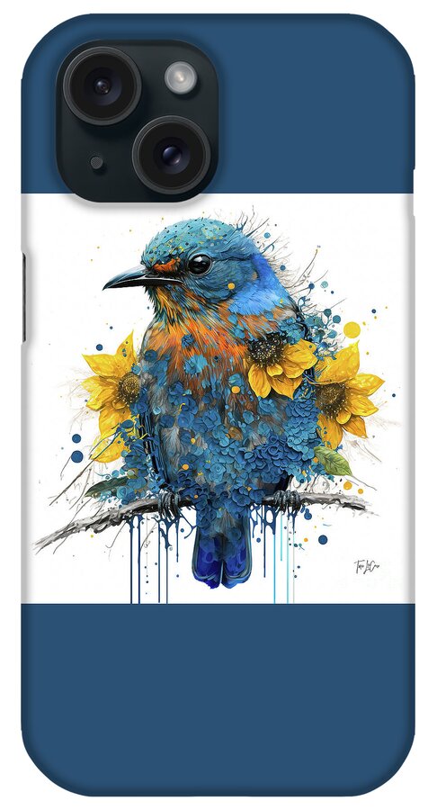 Eastern Bluebird iPhone Case featuring the painting The Sunflower Bluebird by Tina LeCour
