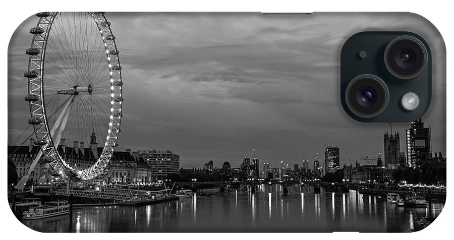 London iPhone Case featuring the photograph The Thames River London Eye England UK Dramatic Sky Black and White by Toby McGuire