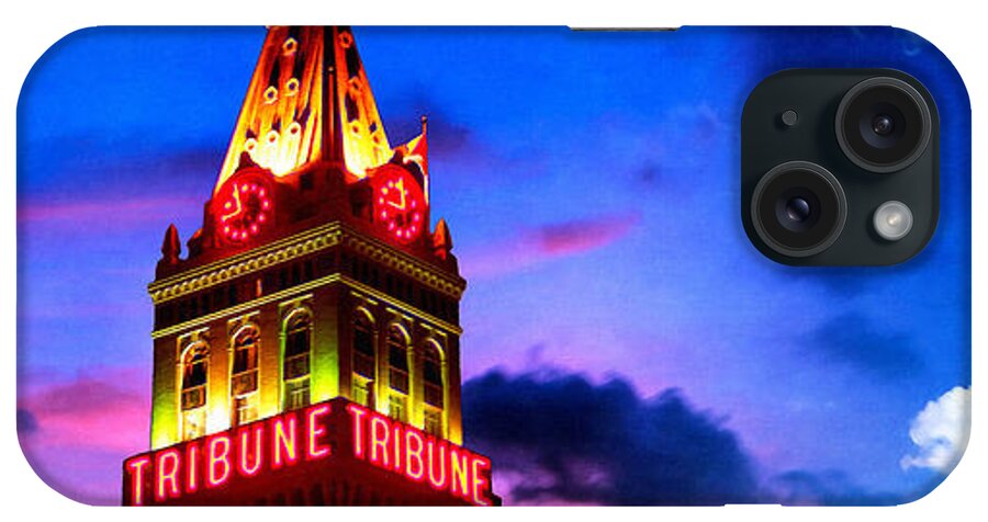 Tribune Tower iPhone Case featuring the digital art The Tribune Tower in Oakland, in a transition from night to day by Nicko Prints