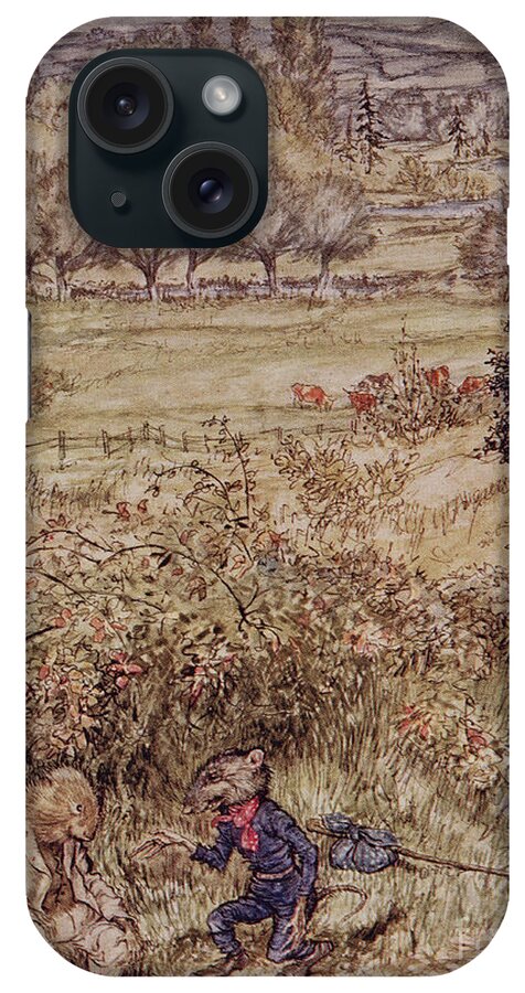 Stoat iPhone Case featuring the painting The wayfarer saluted with a gesture of courtesy that had something foreign about it by Arthur Rackham