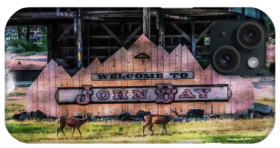 John Day iPhone Case featuring the photograph The Welcoming Committee w/ Dream Vignette Border by Tammy Bryant