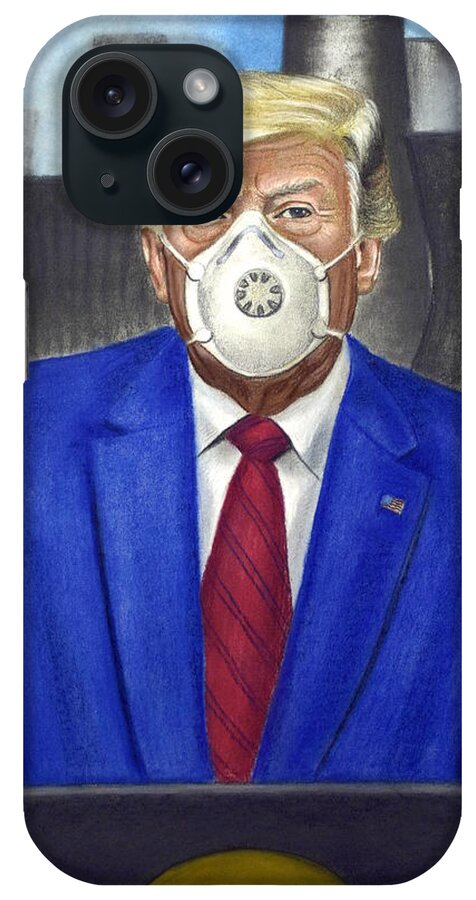 Trump iPhone Case featuring the drawing There is No Climate Crisis, Coronavirus is Less than Flu and Earth is Flat by Andrea Vandoni