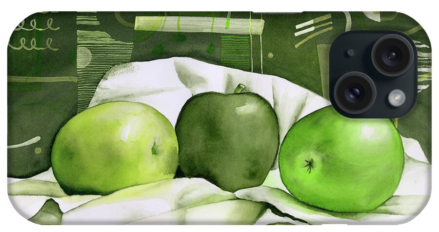 Green iPhone Case featuring the painting Three Apples-Green by Hailey E Herrera