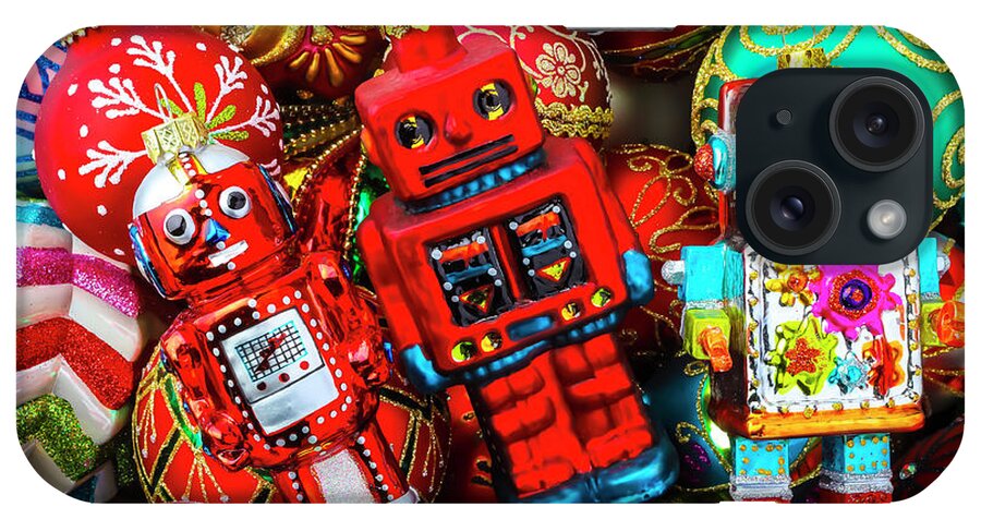 Abundance Red Fancy iPhone Case featuring the photograph Three Christmas Robots by Garry Gay