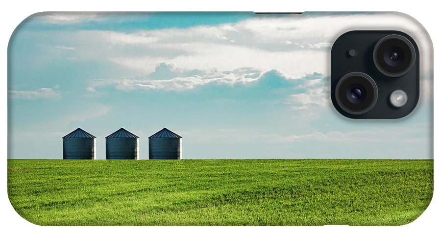 Field iPhone Case featuring the photograph Three Grain Bins by Todd Klassy