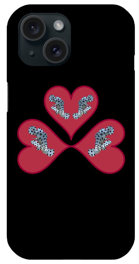 Juvenile Fish iPhone Case featuring the mixed media Three hearts in red - Cute motif of young fish - Black Background - by Ute Niemann