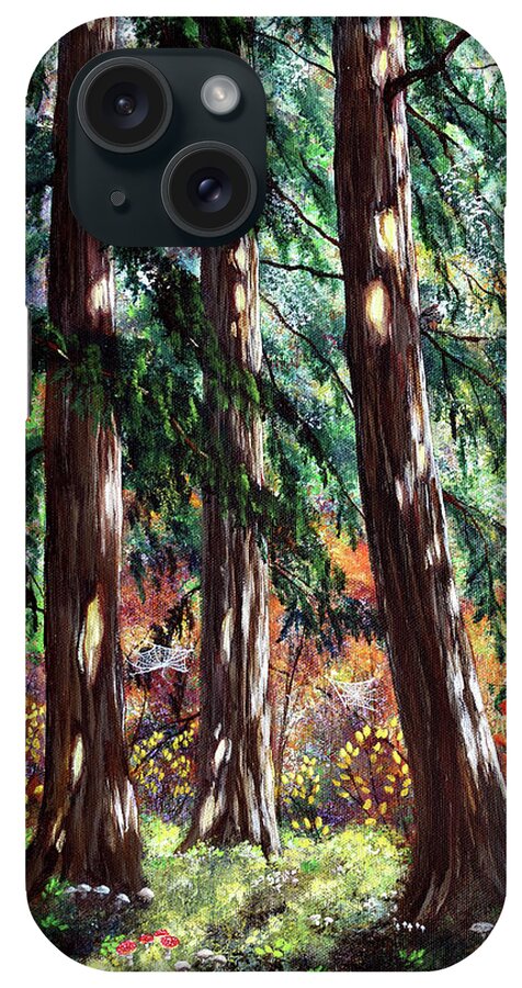 Oregon iPhone Case featuring the painting Three Pines on an Autumn Morning by Laura Iverson