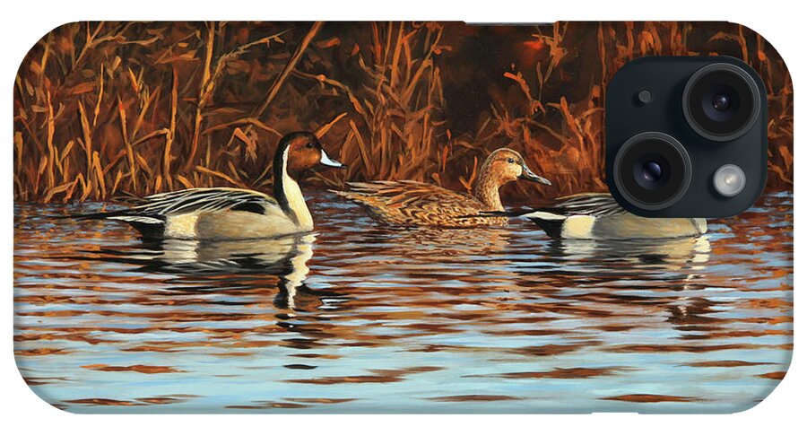 Guy Crittenden Art iPhone Case featuring the painting Three Pintails by Guy Crittenden