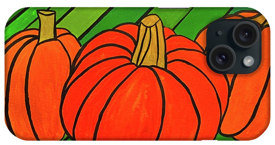 Fall iPhone Case featuring the mixed media Three Pumpkins by Lisa Neuman