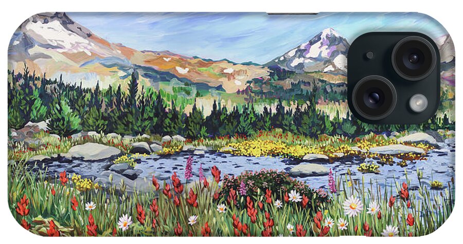 Oregon iPhone Case featuring the painting Three Sisters Paradise by Anisa Asakawa