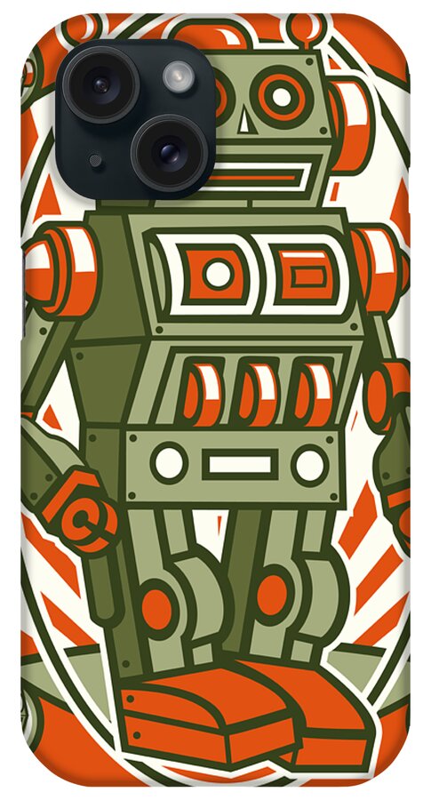 Vintage iPhone Case featuring the digital art Tin Can Robot by Long Shot