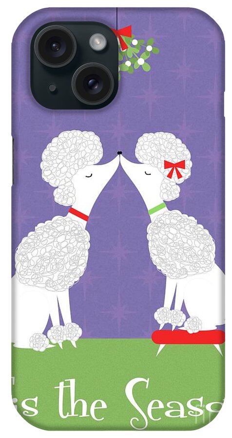 Mid Century Modern iPhone Case featuring the digital art Tis the Season White Poodles by Donna Mibus