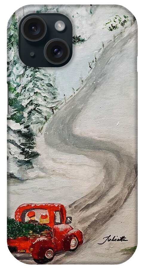 Red Truck iPhone Case featuring the painting To Grandmothers House We Go by Juliette Becker