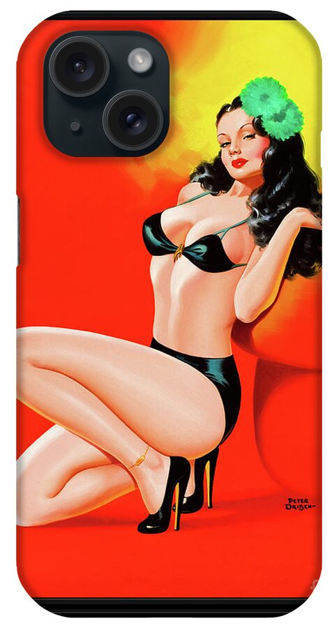 Too Hot To Touch iPhone Case featuring the painting Too Hot To Touch by Peter Driben Vintage Pin-Up Girl Art by Rolando Burbon