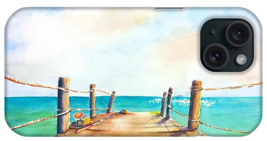 Pier iPhone Case featuring the painting Top of Old Playa Paraiso Pier 2 by Carlin Blahnik CarlinArtWatercolor