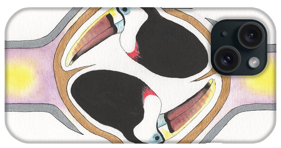 Toucan iPhone Case featuring the painting Toucan Twins In Utero by Bob Labno