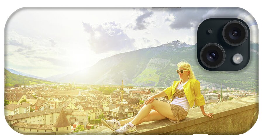 Switzerland iPhone Case featuring the photograph tourist by Chur sunset skyline in Switzerland by Benny Marty
