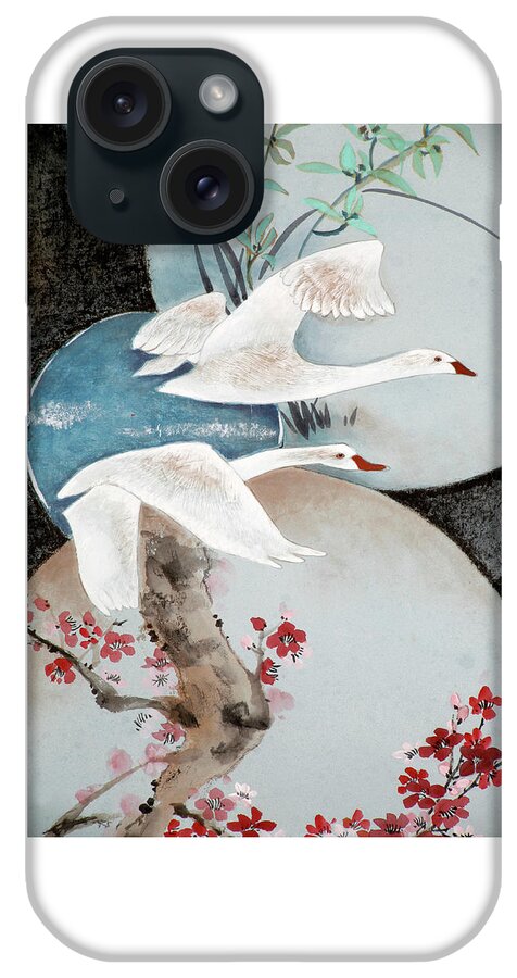 Cranes iPhone Case featuring the painting Travel with Time by Vina Yang