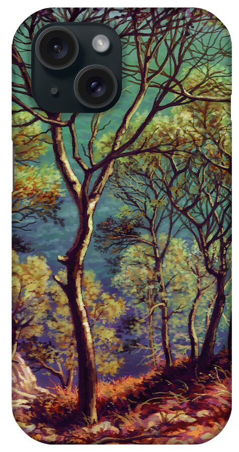 Shore iPhone Case featuring the painting Trees by the Sea by Hans Neuhart