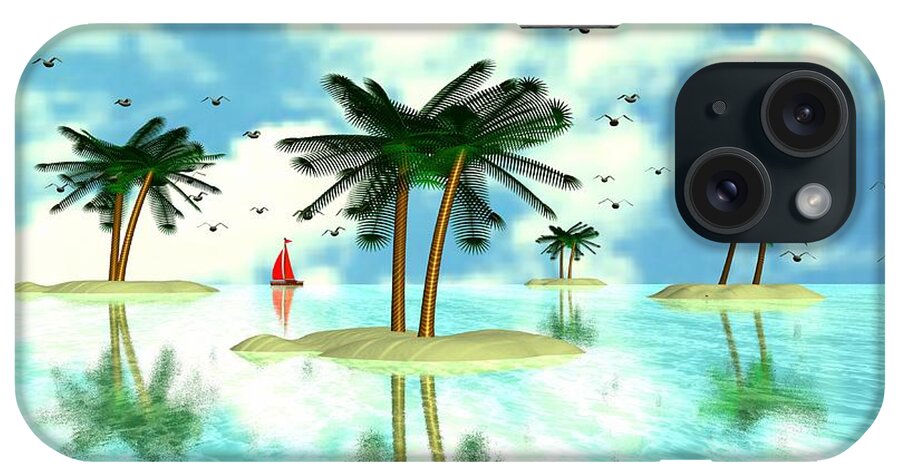 Digital Palm Island Tropical Water iPhone Case featuring the digital art Tropical Dreams by Bob Shimer