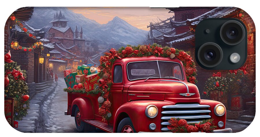 Christmas Art iPhone Case featuring the painting Truckload of Christmas Cheer by Lourry Legarde
