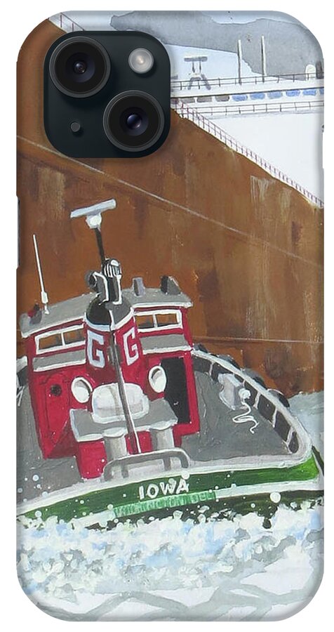 Great Lakes iPhone Case featuring the painting Tug Iowa by Dave Tobaben