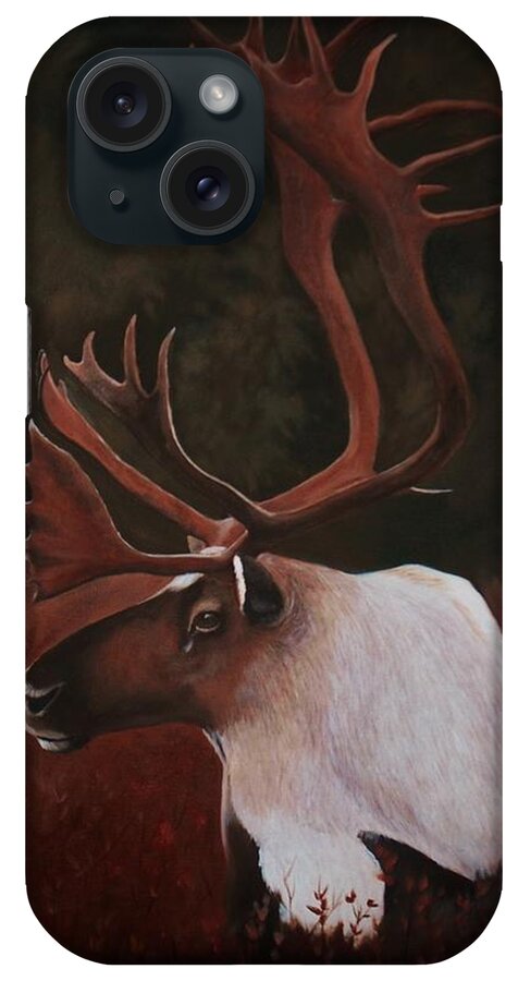 Caribou iPhone Case featuring the painting Tuktu 2 by Jean Yves Crispo