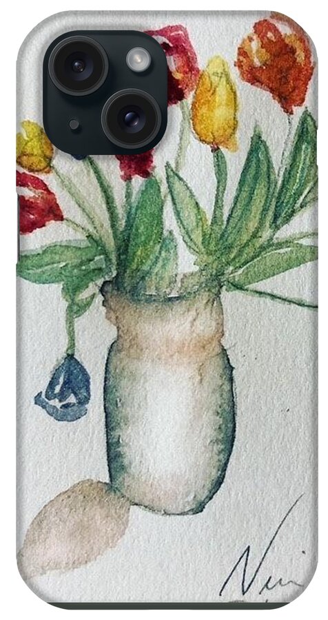 Tulips Watercolour Flowers Tulip Vase iPhone Case featuring the painting Tulipes by Nina Jatania