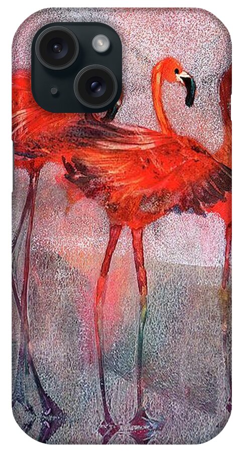 Flamingos iPhone Case featuring the painting Turner's Flamingos by Lucy Lemay