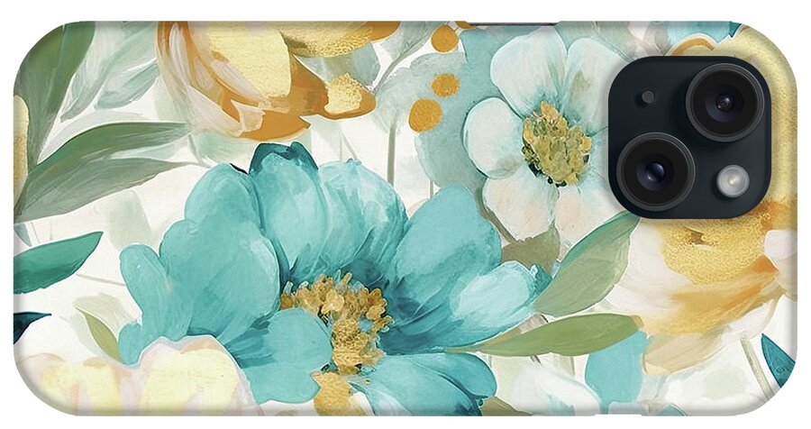 Botanical Flowers iPhone Case featuring the painting Turquiose Botanicals by Tina LeCour