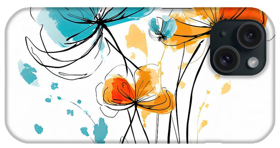 Turquoise And Orange iPhone Case featuring the painting Turquoise and Orange Tango by Lourry Legarde